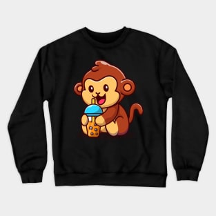 Cute Monkey With Bubble Milk Tea Cartoon Crewneck Sweatshirt